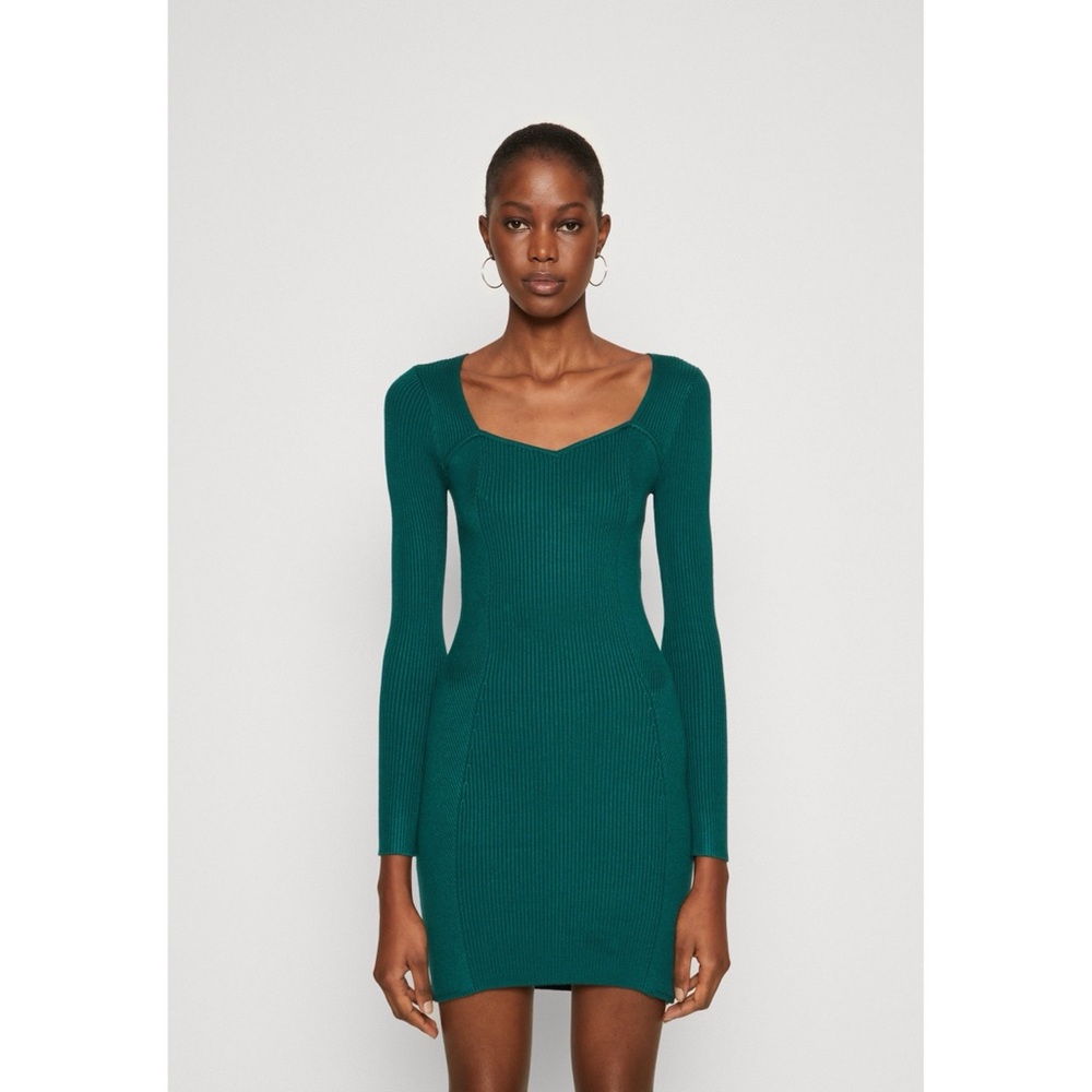 Abercrombie & Fitch Emerald Green Ribbed Long Sleeve Dress Size Large Petite